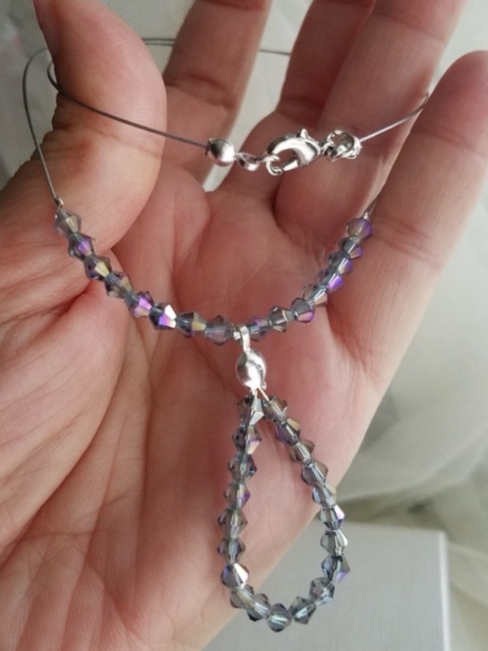 Swarovski Elements Large Teardrop Silver Aurora Borealis Choker Necklace NEW
